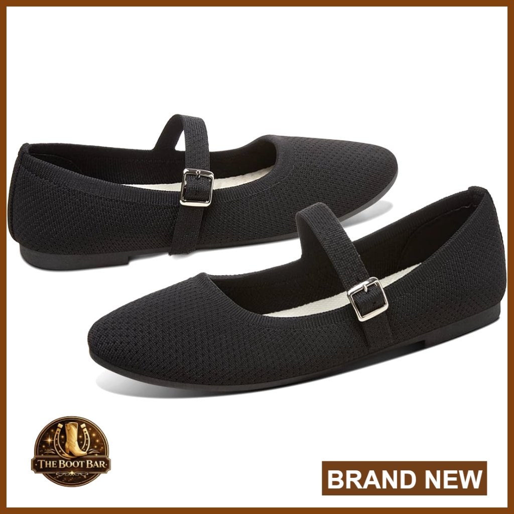 Knit Mary Jane Flats With Arch Support, Adjustable Strap, Business Casual